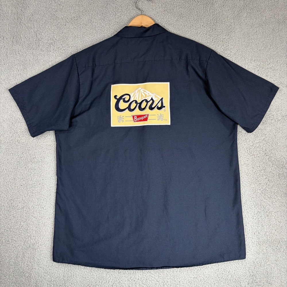 Coors Banquet Red Kap Work Shirt Mens XL Blue Beer Delivery Guy Patch Uniform